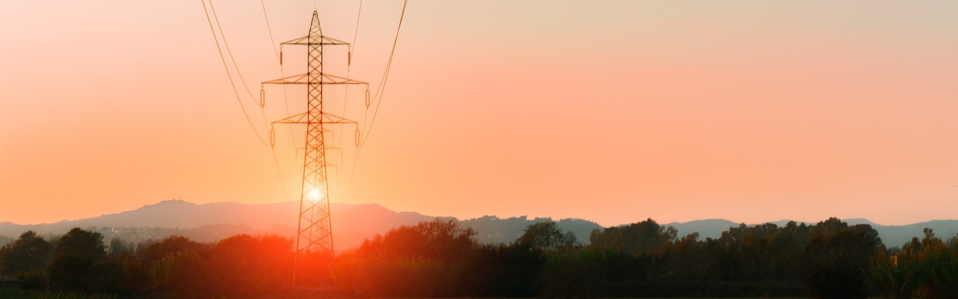 Sunset and electric power line