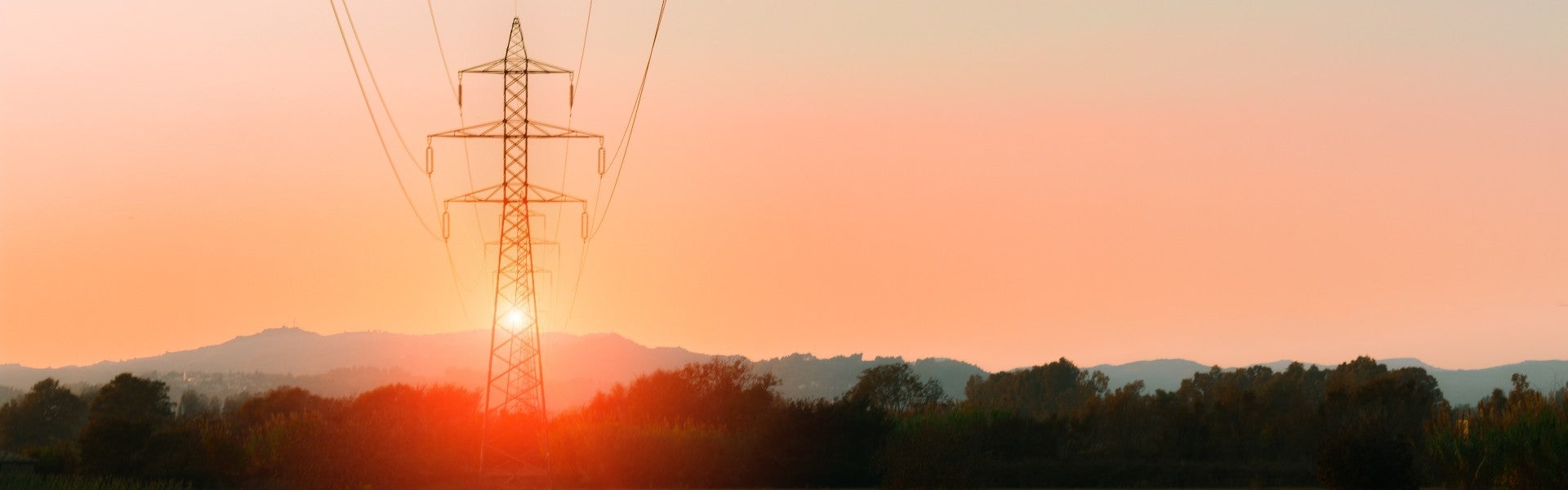 Sunset and electric power line