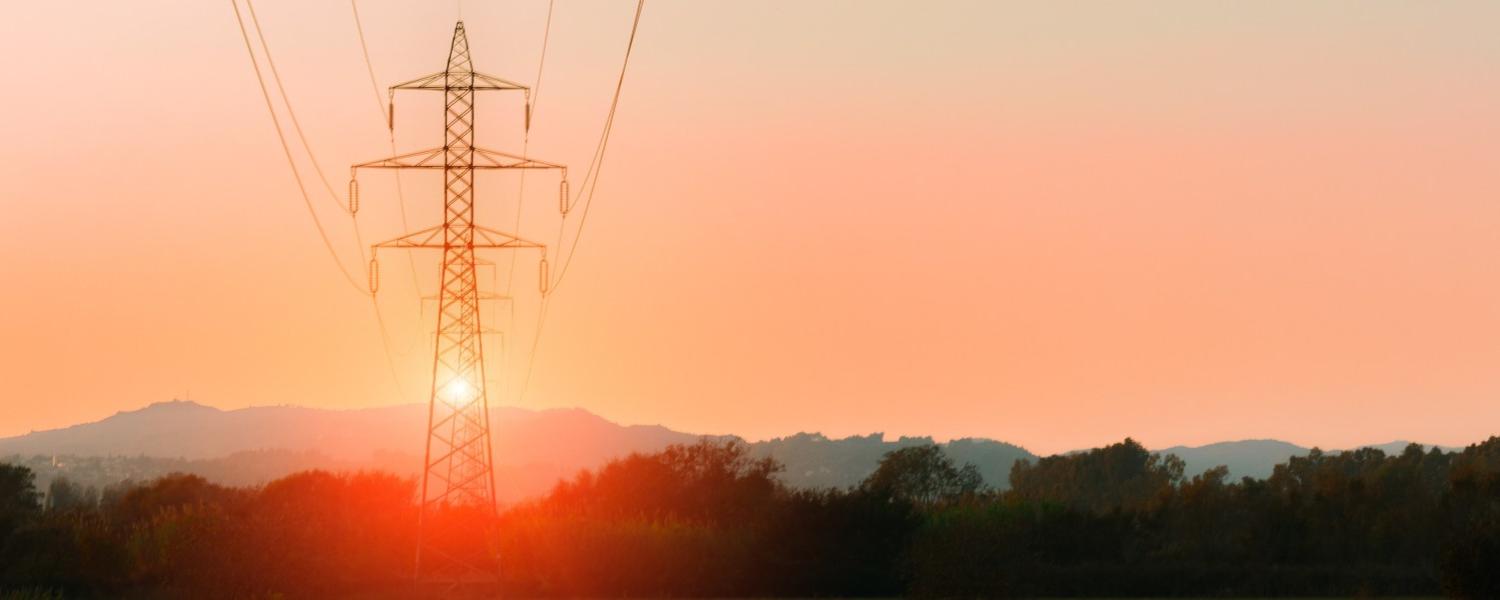 Sunset and electric power line
